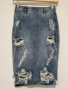 One Teaspoon FreeLove Distressed Denim Midi Skirt Size 25